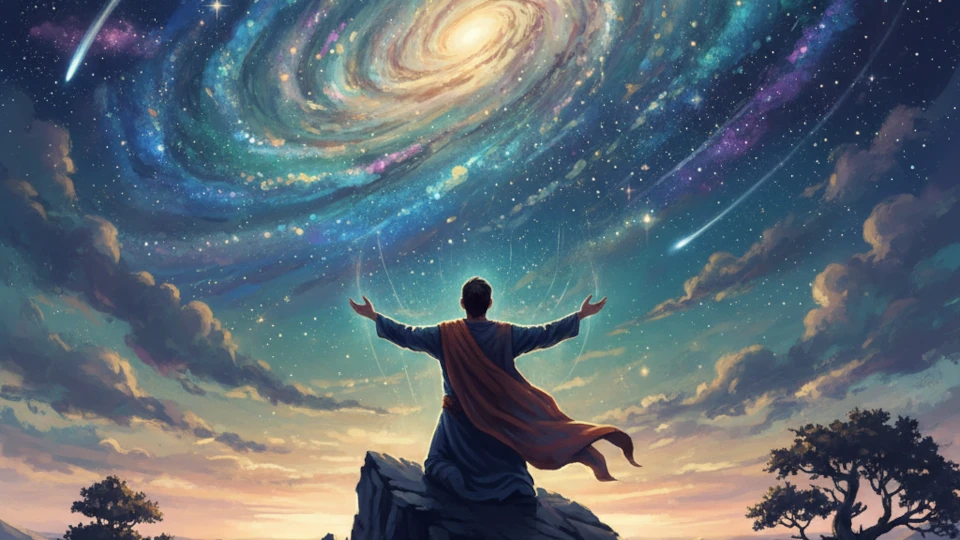 Un homme prie l'univers