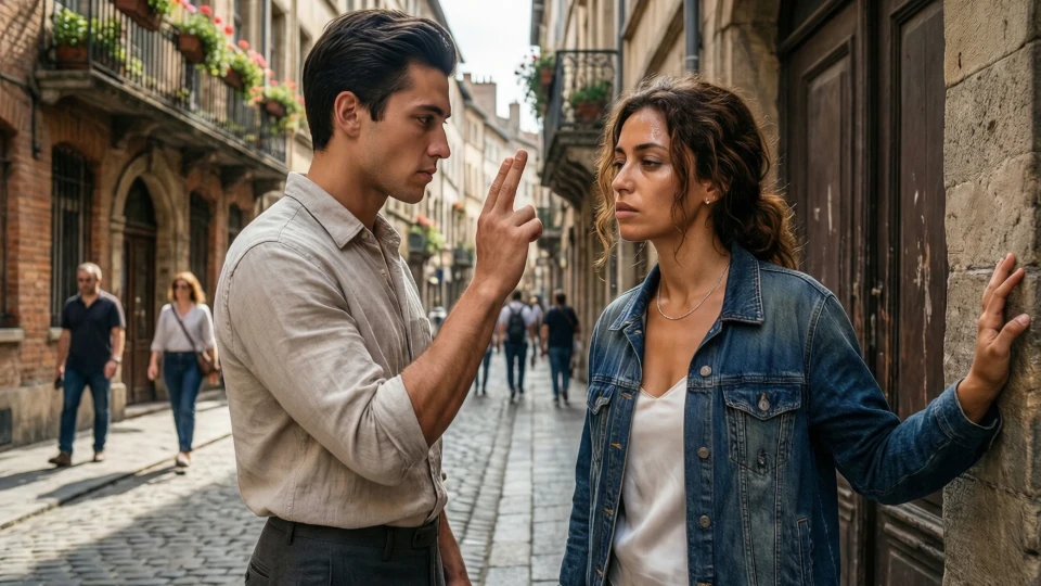 Un homme hypnotise une femme dans la rue