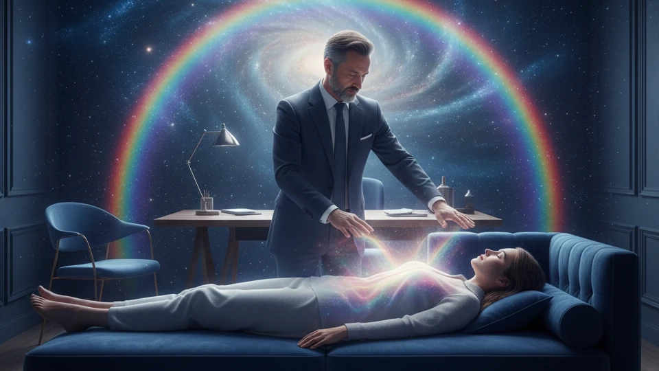 Un homme hypnotise une femme dans une autre dimension